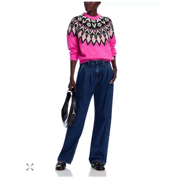 AQUA Bloomingdale’s exclusive Fair Isle Crewneck Sweater Pink NWT - Picture 3 of 12